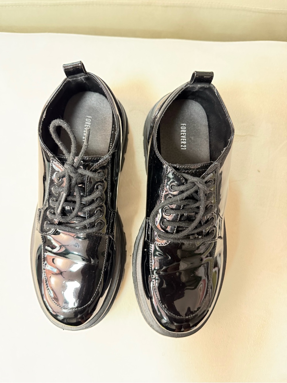 Forever 21 Black Patent Lace-Up Platform Kids Shoes